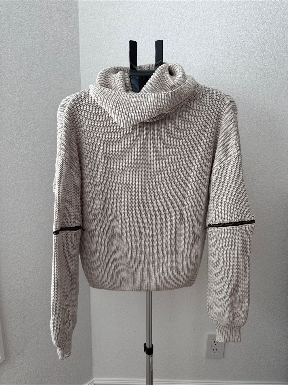 Vici Cream Cowl Neck Sweater with Black Sleeve Detail
